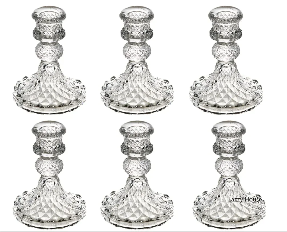 Centerpiece Stick - テーブル用クリスタルキャンドルホルダー、ディナーパーティー、結婚式の装飾、ガラスのテーパー、燭台セット、バルク、6個