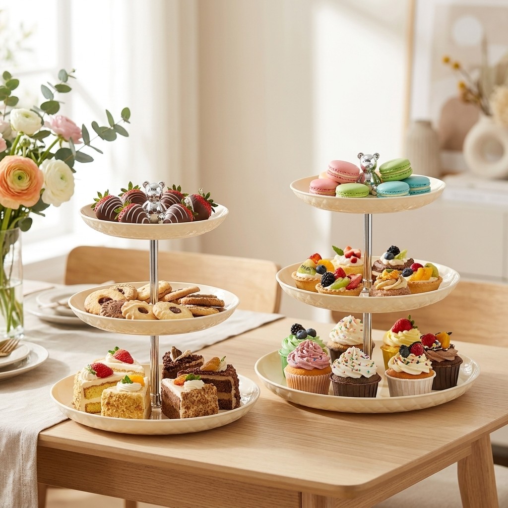 Cupcake Stand Tier - 2/3段プラスチック製カップケーキスタンド デザートテーブルディスプレイセット 段付きサービングトレイ ケーキディスプレイスタンド ウェディングパーティー キャンディテーブル