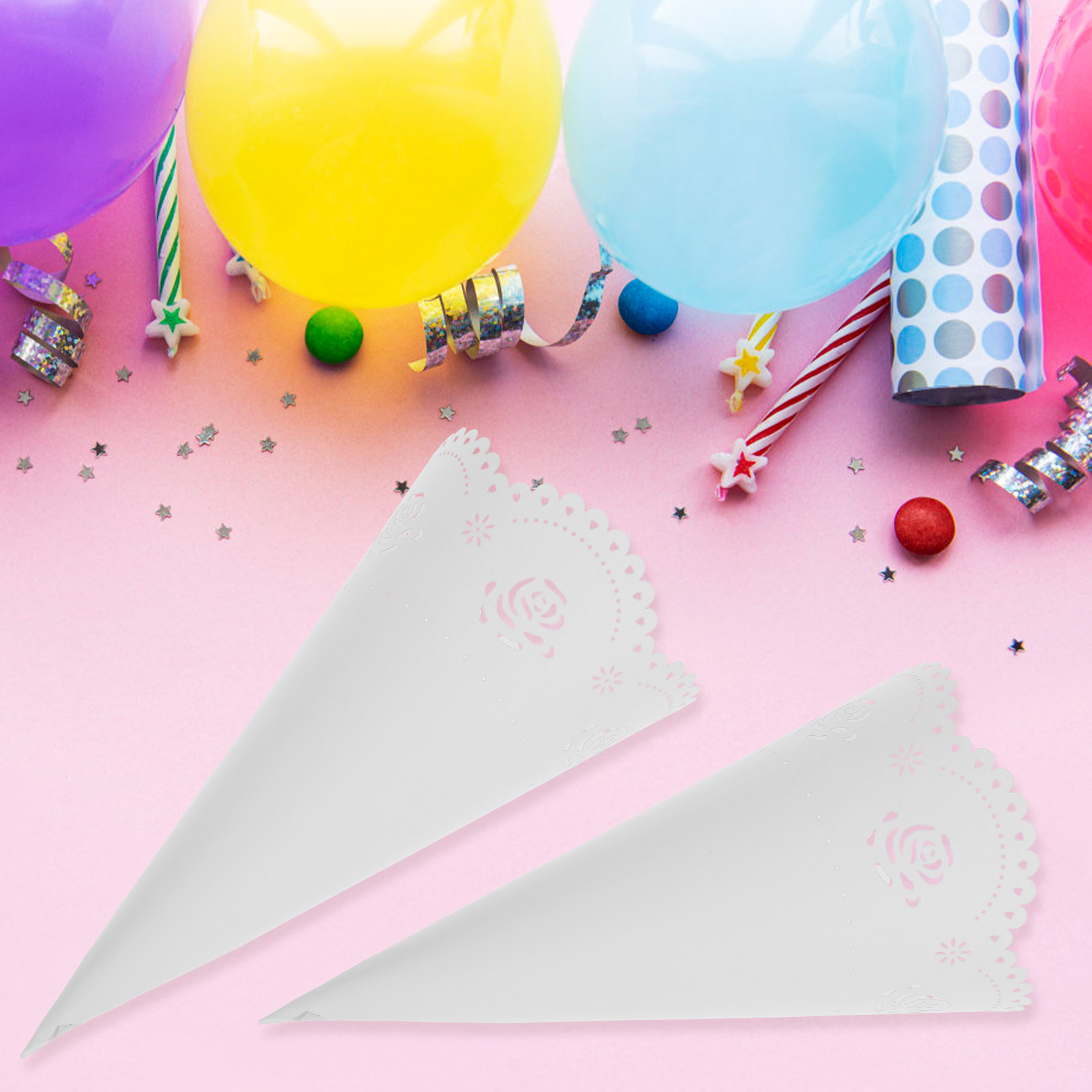 Papercraft Supply Confetti - 20個入り、厚手の紙製コンフェッティホルダー、花びら型のコーン型、簡単に折りたためる、DIYウェディングデコレーション、クラシックなテーマのパーティー用品、白