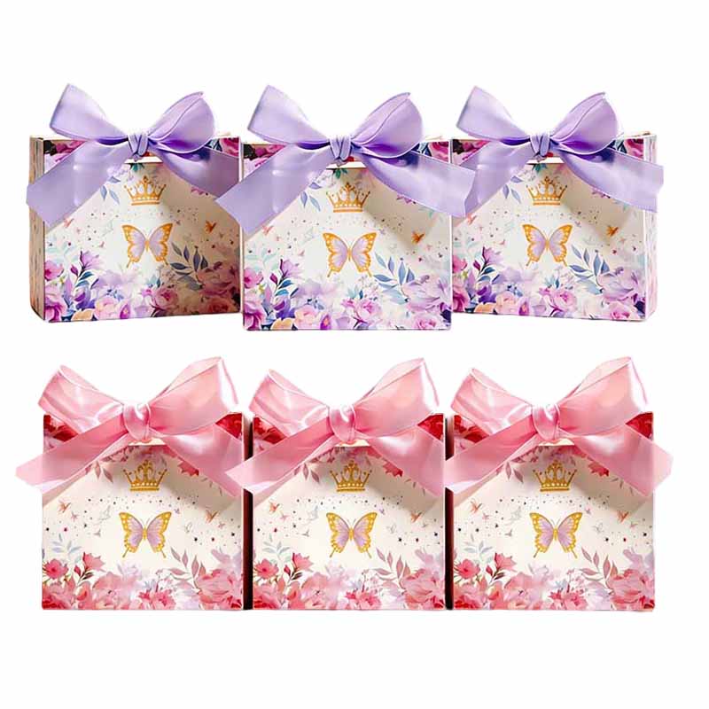 Event Party Box - 10/20 個蝶デザイン紙ギフト包装箱リボン付き子供の誕生日ベビーシャワー結婚式パーティーの好意キャンディーボックス