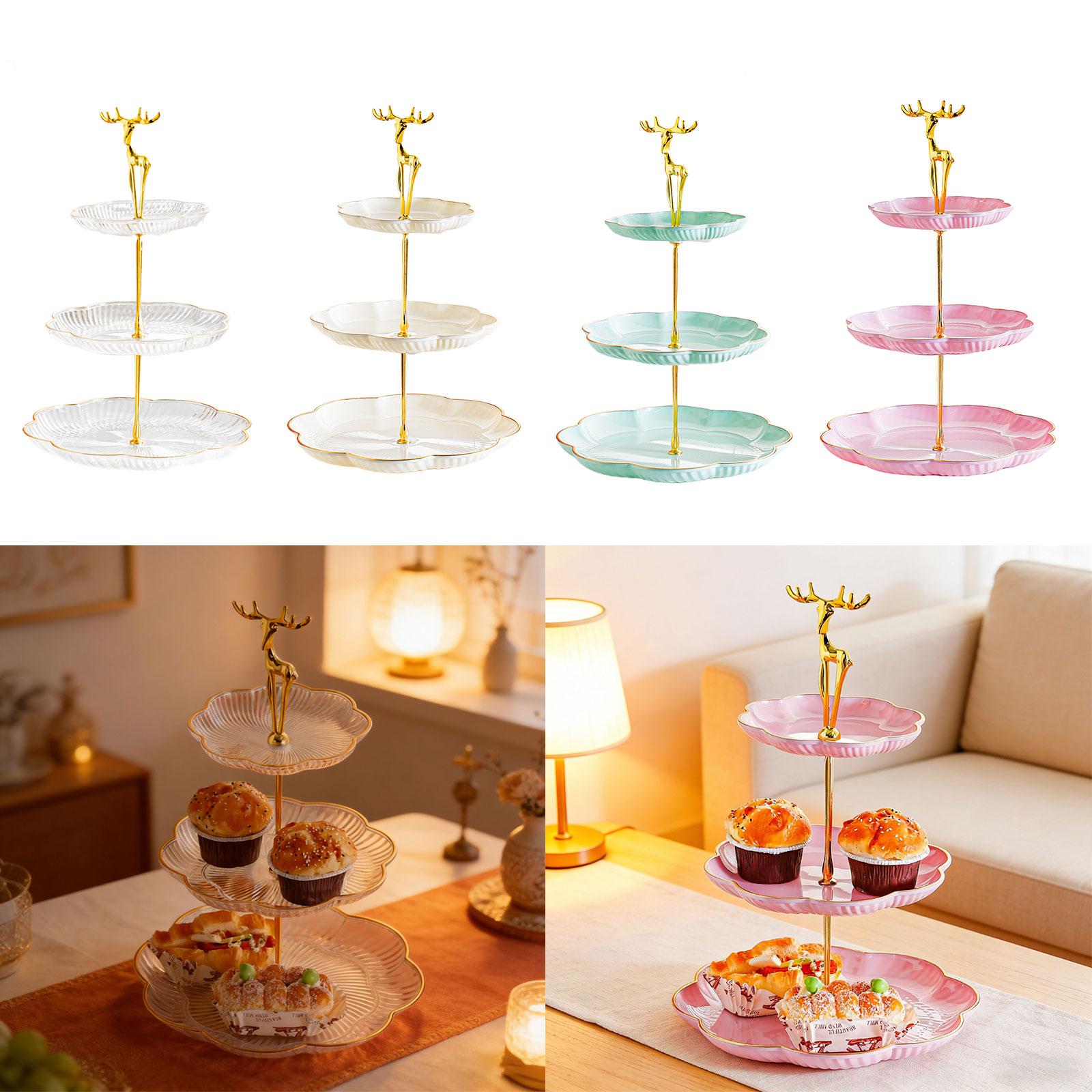 Cupcake Stand Tier - 3段カップケーキスタンド クッキートレイラック ゴールドトリム付き 再利用可能な多機能ペストリーホルダー パーティー ベビーシャワー