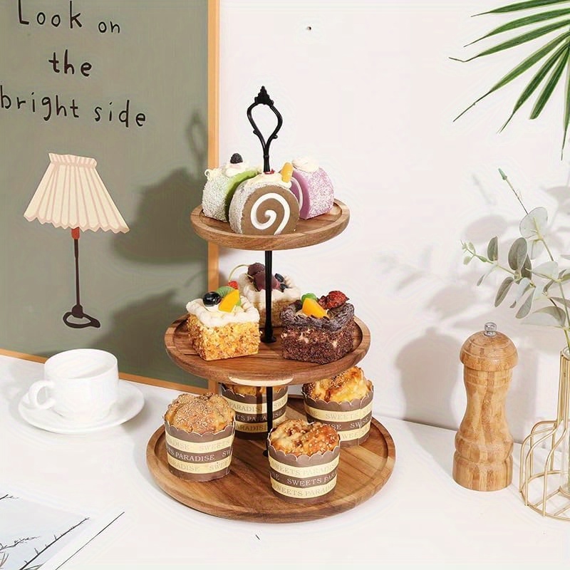3段ケーキスタンド アカシア製木製カップケーキスタンド、アフ - Cupcake Stand Tier のレビューと価格