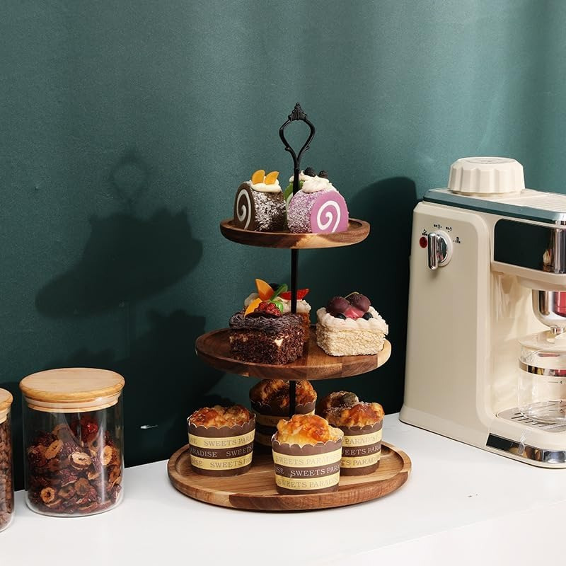 3段ケーキスタンド アカシア製木製カップケーキスタンド、アフ - Cupcake Stand Tier のレビューと価格