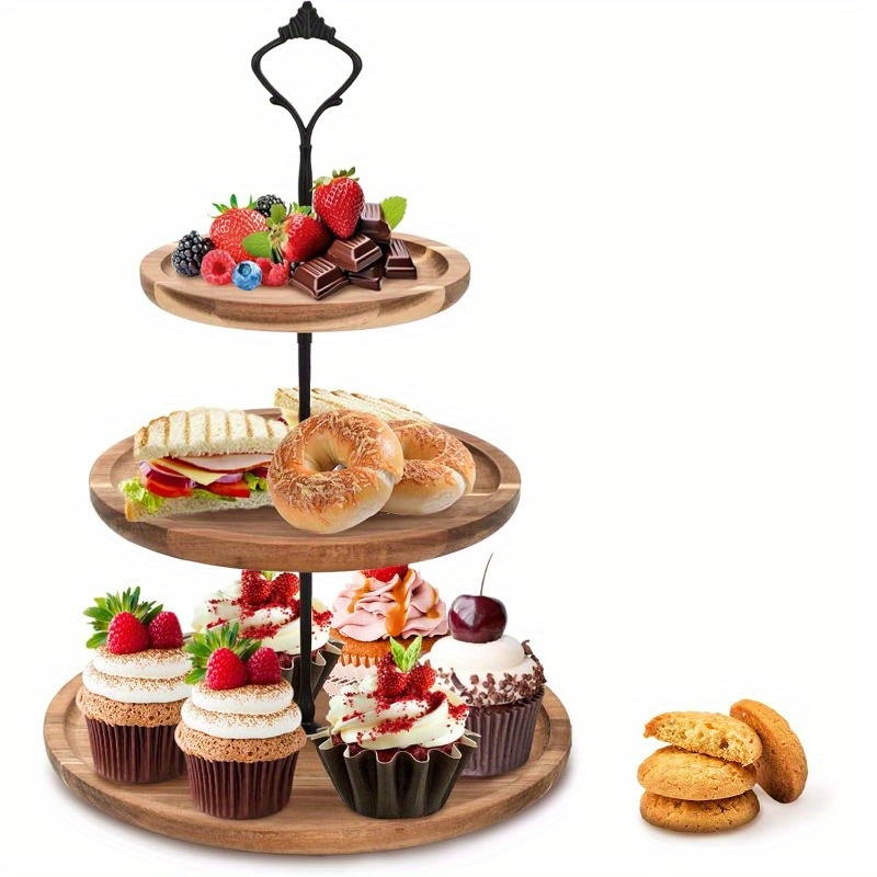 3段ケーキスタンド アカシア製木製カップケーキスタンド、アフ - Cupcake Stand Tier のレビューと価格