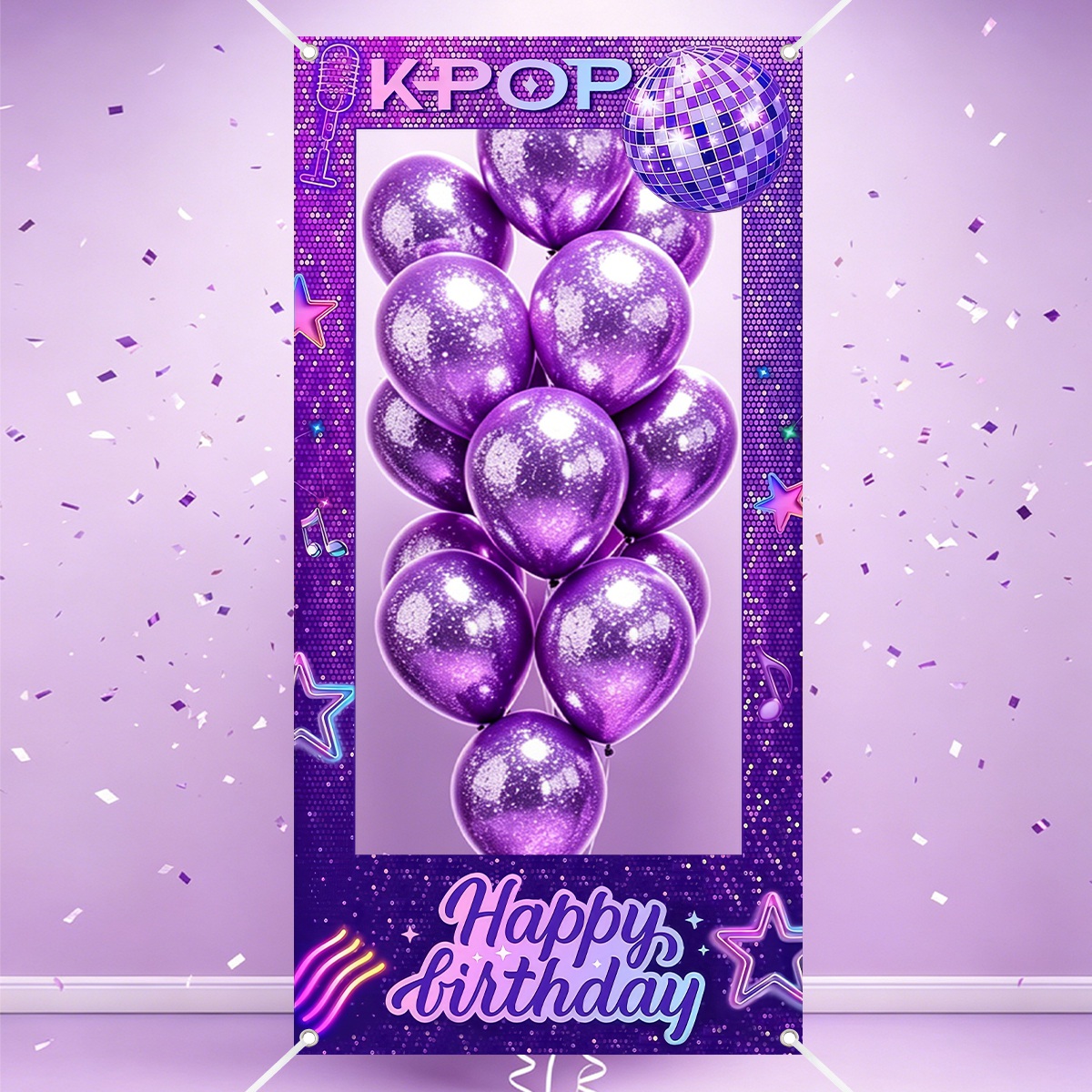 1pc パープル K-POP フォトフレーム背景幕ハッピーバ - Photo Booth Frame のレビューと価格