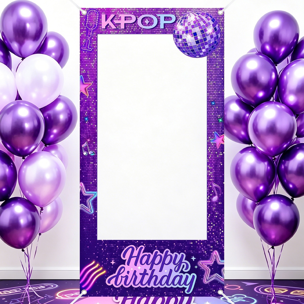 1pc パープル K-POP フォトフレーム背景幕ハッピーバ - Photo Booth Frame のレビューと価格