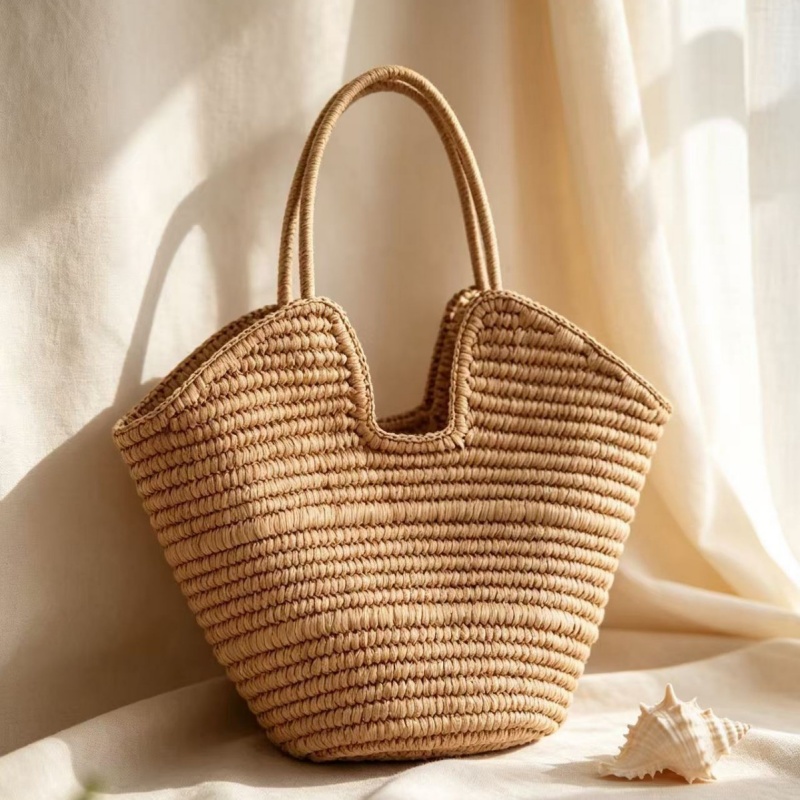フランス風無地ストロー織りトートバッグ手作り紙ロープ編みハン - Paper Straw Color のレビューと価格