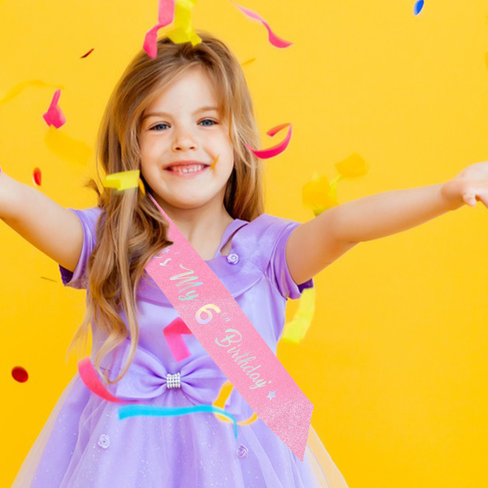 ピンクのラメ入りバースデーサッシュ5点セット。番号付きで、女 - Birthday Sash Glitter のレビューと価格