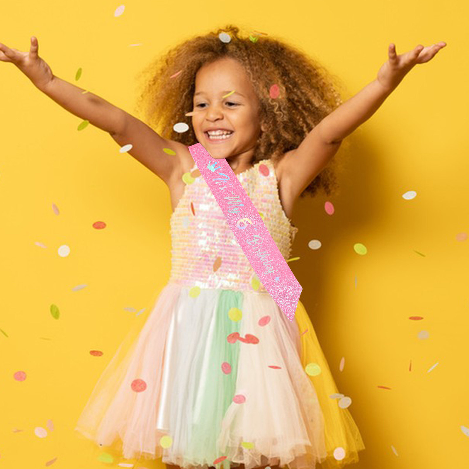 ピンクのラメ入りバースデーサッシュ5点セット。番号付きで、女 - Birthday Sash Glitter のレビューと価格