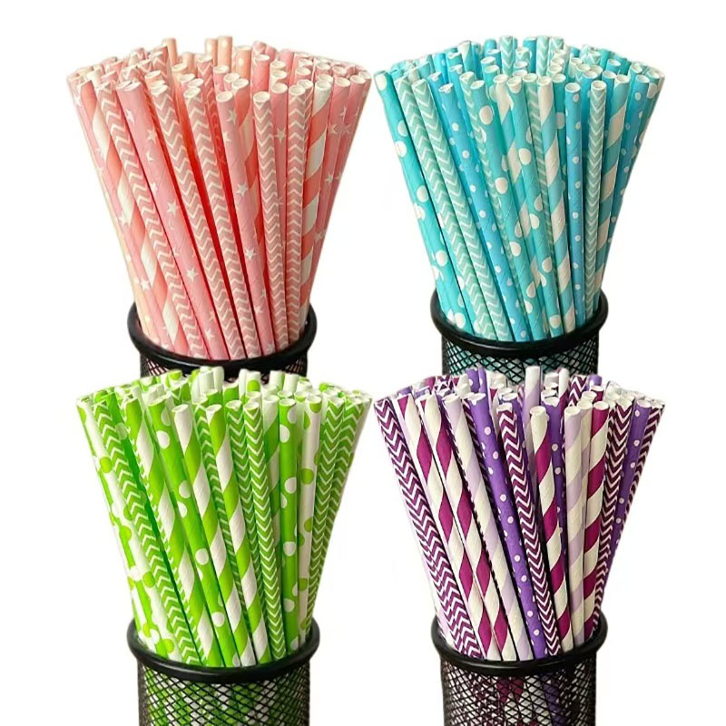 100本の使い捨て生分解性ストライプ紙ストロー カラフルな紙 - Paper Straw Color のレビューと価格