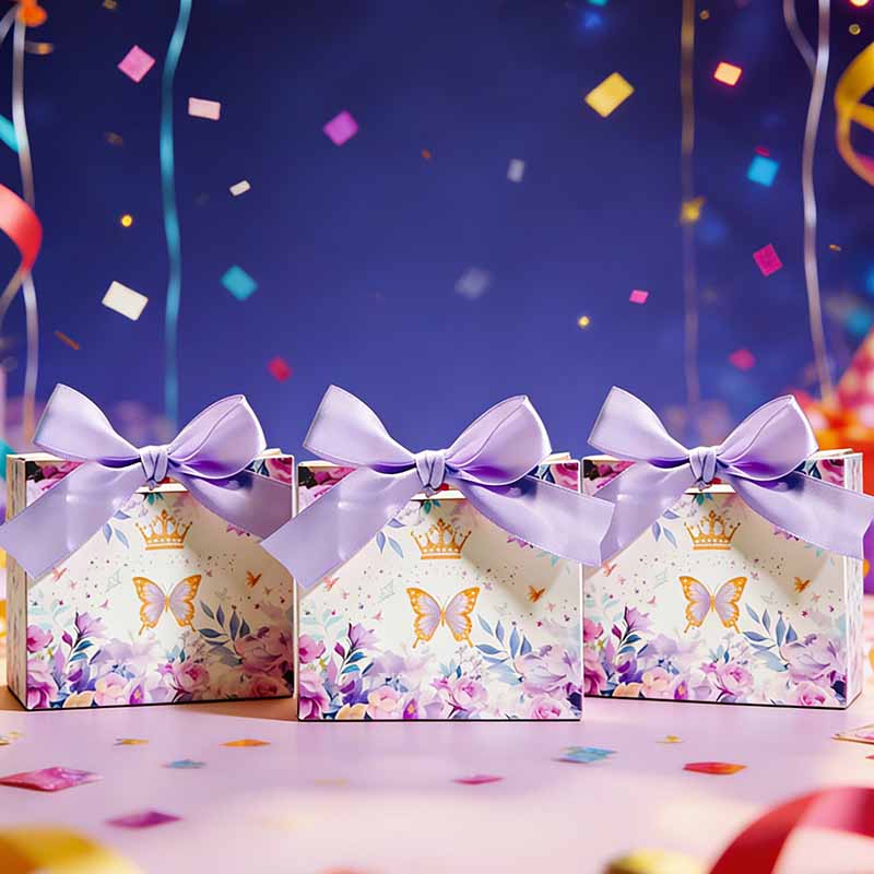 10/20 個蝶デザイン紙ギフト包装箱リボン付き子供の誕生日 - Event Party Box のレビューと価格