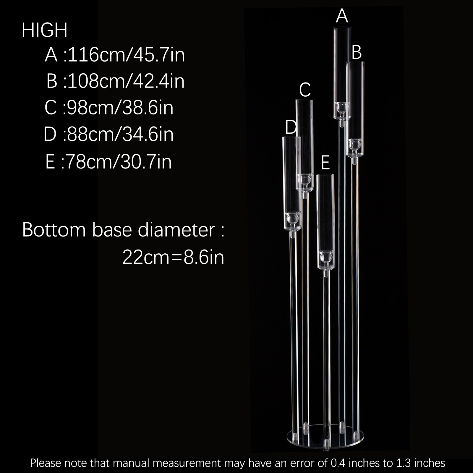 アクリル製5灯式背の高いクリアキャンドルホルダー、ウェディン - Centerpiece Stick のレビューと価格